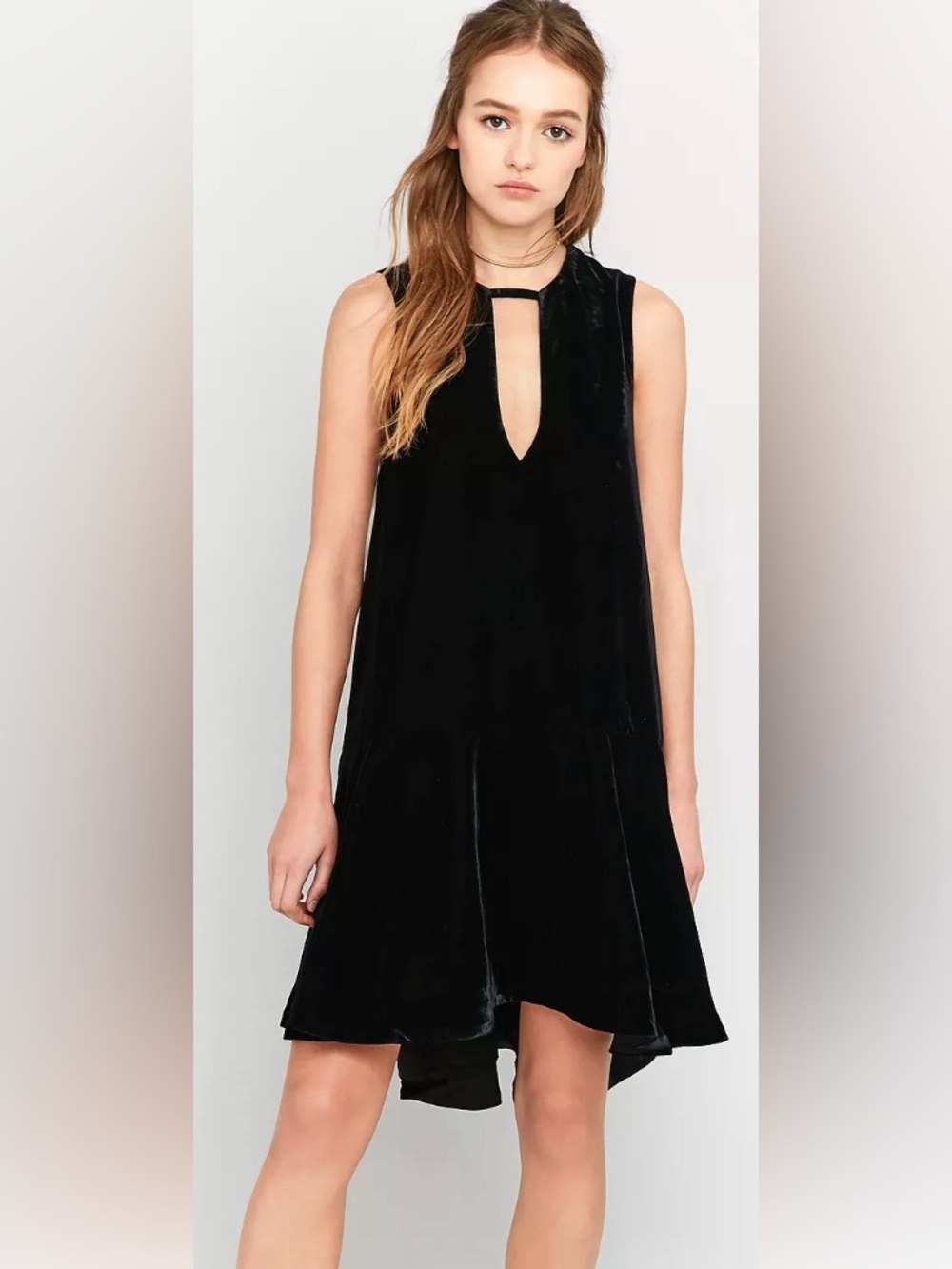 Free People Black Velvet Soft Focus A Line Drop Waist Sleeveless peplum dress